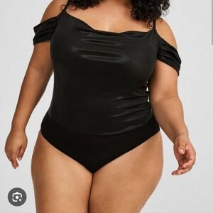 Black Off-Shoulder Liquid Shinr Bodysuit By Torrid Size 1
